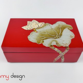 Red rectangle lacquer box hand painted with lotus 8*14*H5cm